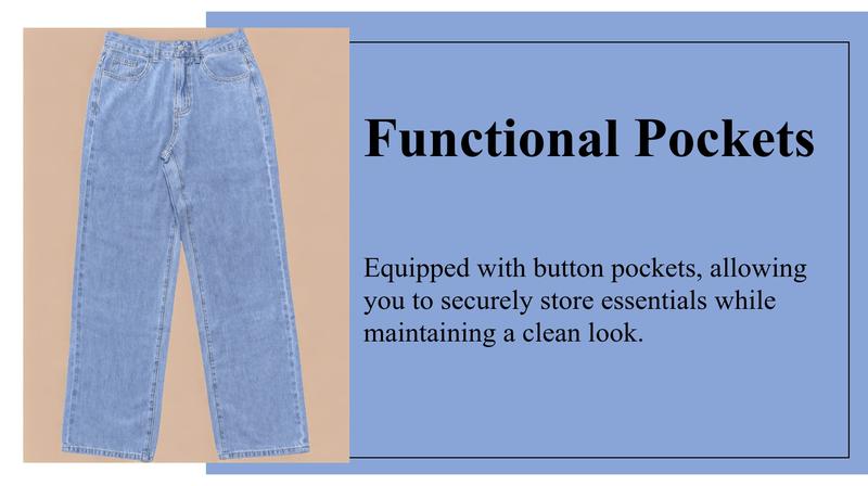 GILIPUR Y2K Women Front Button Pocket Straight-Leg Casual Denim Jeans For Daily Wear Ladies Pockets Bottoms For All Seasons Baggy Pants Streetwear Low-Rise Non-Stretch Jeans Stacked Jean All-Season Comfortable Fit