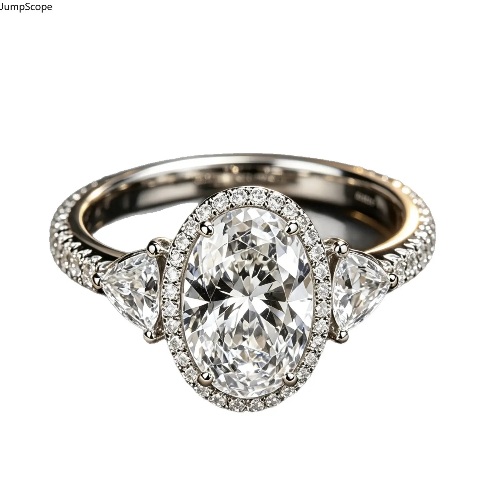 Women's Female Half-Paved Zircons White Gold-Plated Large Oval Dove Egg 3-Stone Halo CZ Ring - Twin Pear Side Accent, Dainty Stackable Luxury Look Band, Exquisite Trendy Anniversary Engagement Ring, Exquisite Trendy Ring
