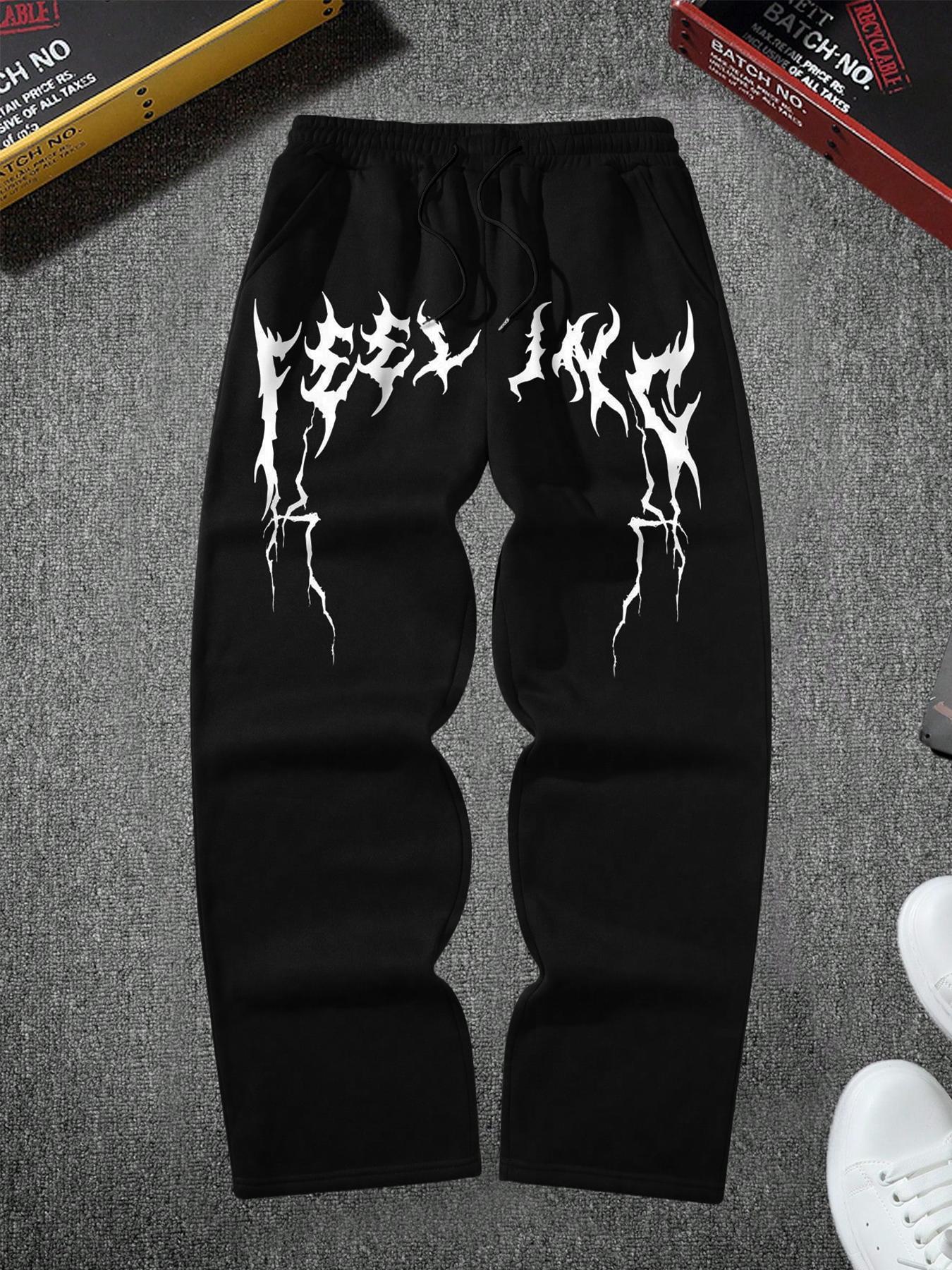 Unisex Men's Lightning Print Drawstring Waist Sweatpants, Casual Regular Fit Pocket Jogger Pants, Casual Streetwear Trousers, Casual Street Trousers for Daily Wear, Fashion Men's Bottoms for All Seasons, Casual Comfy Trouser