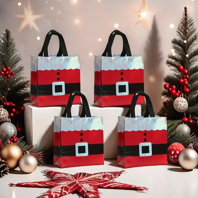 Christmas Gift Bags Set, Laser Element Handle Design, Non-Woven Material, 30-Piece Set, Party & Holiday Packaging, 9x8.46x4.33 Inches