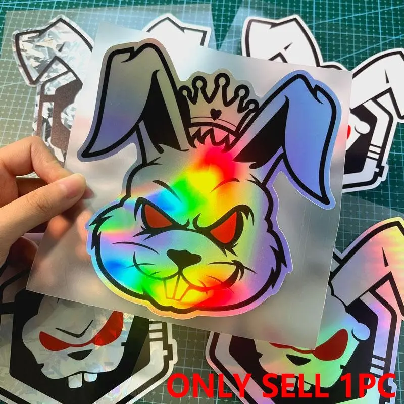 Wicked Eye Rabbit Design Car Sticker, Car Decals, Waterproof Durable Scratch Blocking Laser Effect Self-adhesive Car Sticker, Car Exterior Decoration Accessories, Vinyl Decal Sticker, Hologram Stickers