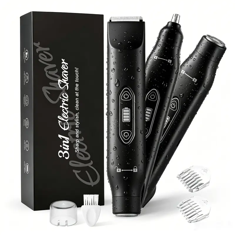3-in-1 Electric Body & Facial Trimmer, Intimate Pubic Trimmer, Multifunctional Hair Trimmer, Facial Hair Groomer, Painless Pubic, Bikini, Underarm, Leg Hair Removal - IPX6 Waterproof, 2 Replaceable Heads, USB Rechargeable, for Women and Men, Gift Idea