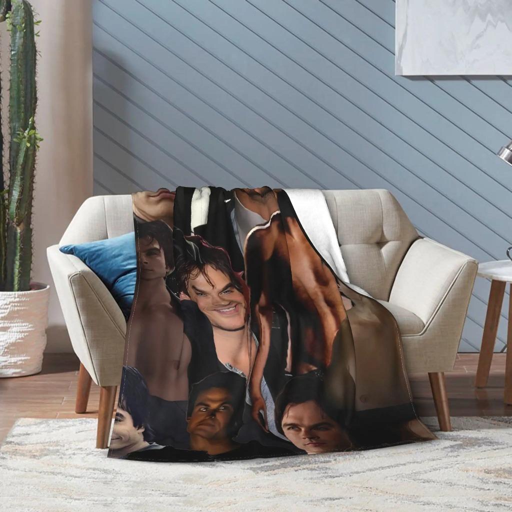 The Vampire Diaries Damon Salvatore  TV Series Blanket  Picnic Flannel Throw Blanket For Home Decor Soft Quality Bedspread Gift  Soft and lightweight, a must-have for every family