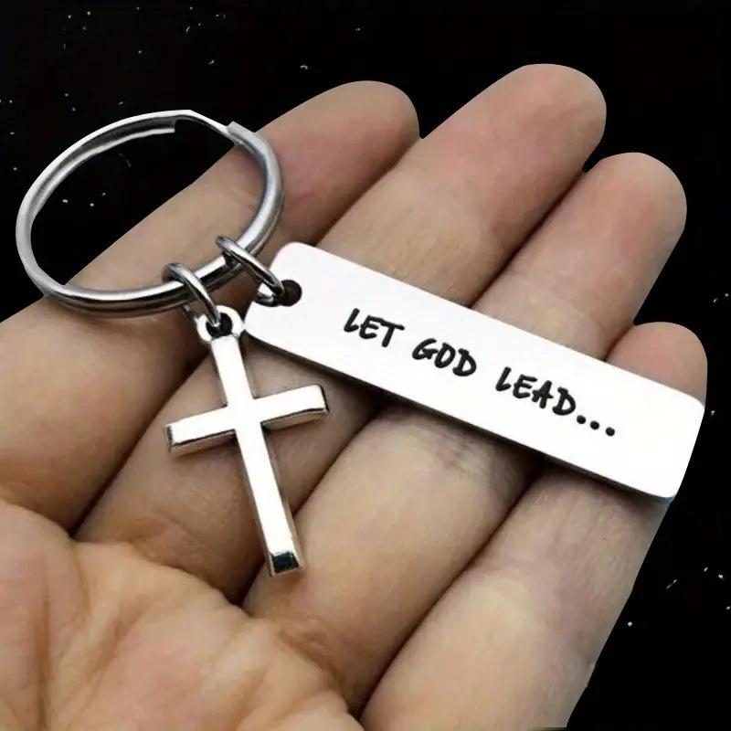Let God Lead Cross Keychain, Engravable Stainless Steel Christian Charm, Religious Faith Key Ring for Backpack Bag Accessory Let God Lead Cross Keychain, Engravable Stainless Steel Christian Charm, Religious Faith Key Ring for Backpack Bag Accessory