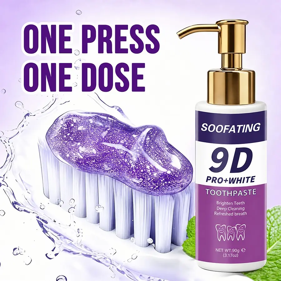 SOOFATING 9D Pro Toothpaste, 90g/3.17oz, Deep Cleaning, Press Bottle Design, Push Toothpaste, Fresh Breath, Strong Teeth Care, Oral Hygiene Essential