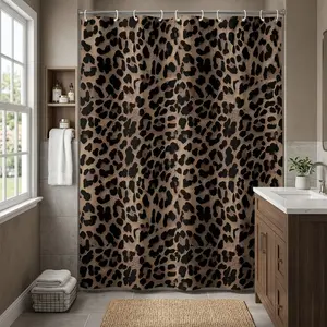 1pcs Vintage Leopard Spots Shower Curtain, Wild Safari Cheetah Pattern, Elegant Bohemian Bathroom Drape, Halloween Glam Decor