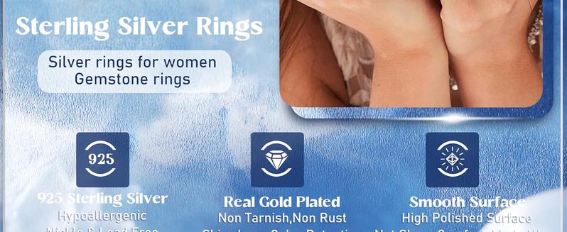 MILACOLATO 925 Sterling Silver Rings for Women Moonstone Ring Rainbow Cubic Zirconia Accents Ring Solitaire Gemstone Statement Rings 18K Plated Gold Silver Rings