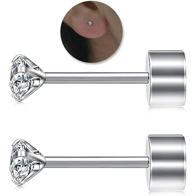 G23 Titanium Flat  Earrings  Cartilage Studs |  G23 titanium CZ flat  studs.,nickel-free&safe for  ears and daily wear