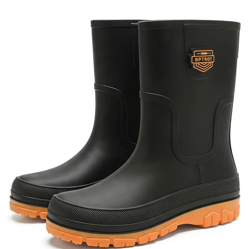 Men's Waterproof Drawstring Fashionable Rain Boots, Stylish Long Design in Three Trendy Colors, Anti-Slip for Outdoors & Commute Footwear, Rain Shoes
