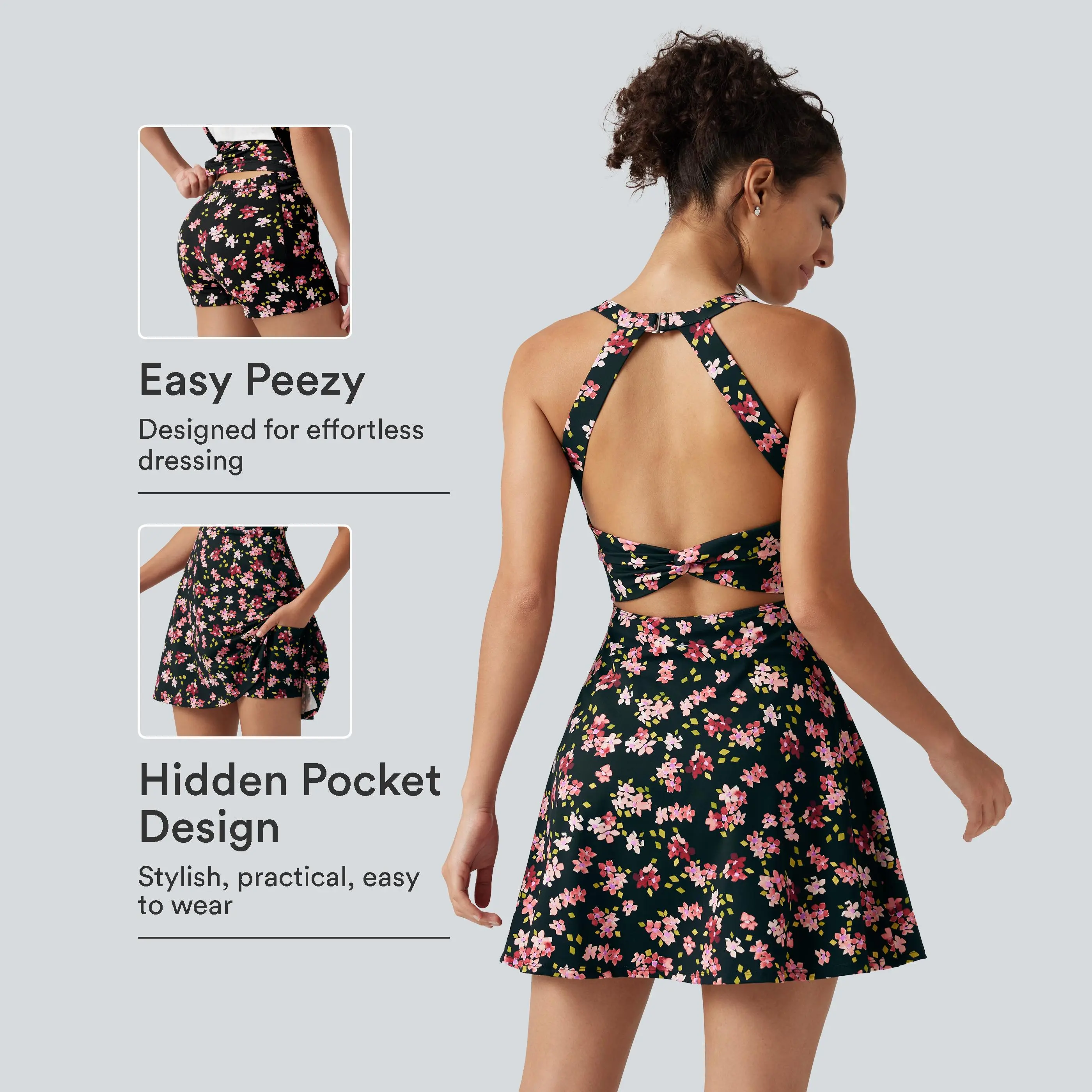 Halara Built-in Bra 2-in-1 Ditsy Floral Mini Dance Active Dress with Pockets-Easy Peezy Edition