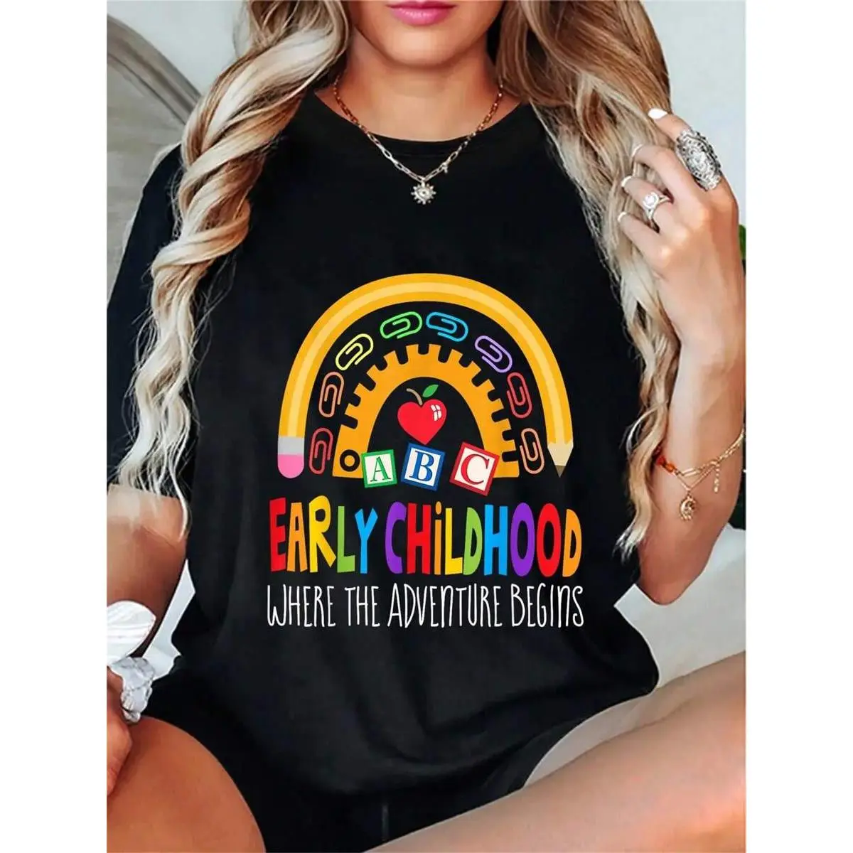 Teacher Early Childhood Education Preschool Head Start Crew T-Shirt Short Sleeve T-Shirt Women's Men's Graphic Tee Causal Tops Women Summer Short Sleeve Funny Printed Cotton T Shirt Graphic Tees Women Tops