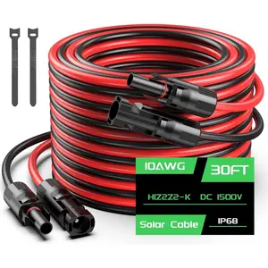 30FT 10AWG Solar Panel Extension ,  6mm2 Solar Extension  Wire with Female & Male  Connectors for RV, Photovoltaic Systems