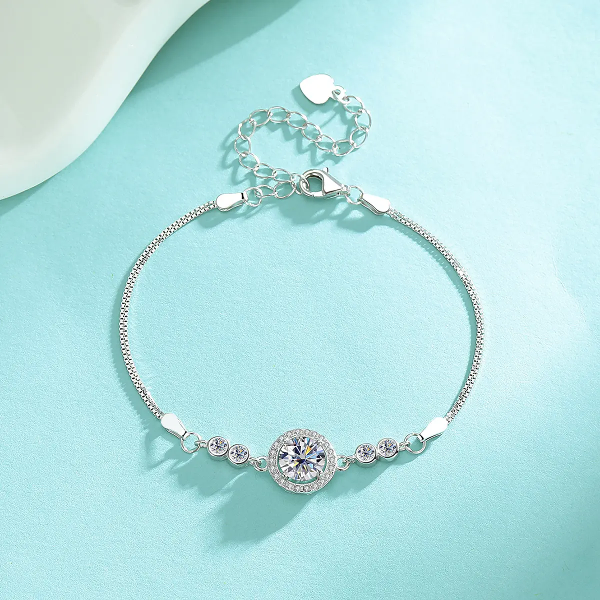Loveden S925 Sterling Silver Round Bead Bracelet, Adjustable Slider Bangle Inlaid Colorful Moissanite, Premium High-End Beaded Wrist Jewelry, Unisex Minimalist Stackable Accessory for Daily Casual & Party Outfits