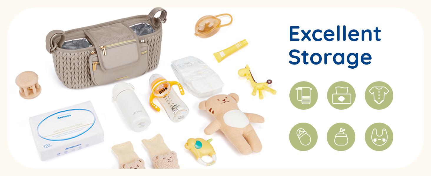 Stroller Organizer with Insulated Cup Holders, Adjustable Stroller Caddy with Detachable Phone Bag, Stroller Accessories Fits for Uppababy, Doona, Jogger, Britax (pink)