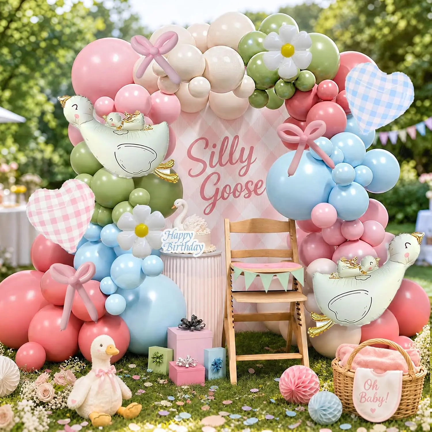 Silly Goose Balloon Arch Kit 154 count  Sage Green Blue Balloons Garland with Goose Flower Heart Balloons  Silly Goose Birthday  Shower  Wildflower Party Decorations Girl
