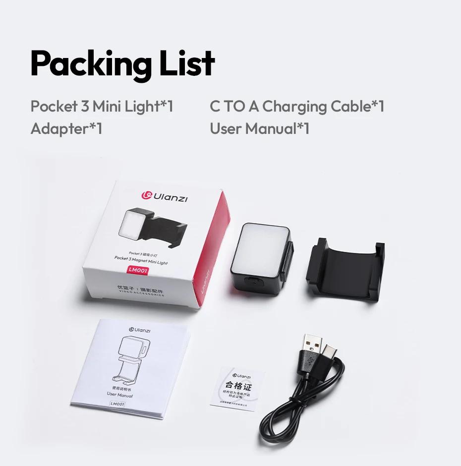 Ulanzi LM001 Pocket 3/Xtra Muse Mini Light 3-Level Soft Light LED Video Light for DJI OSMO Pocket 3/Xtra Muse for Photography Livestreaming Vlog