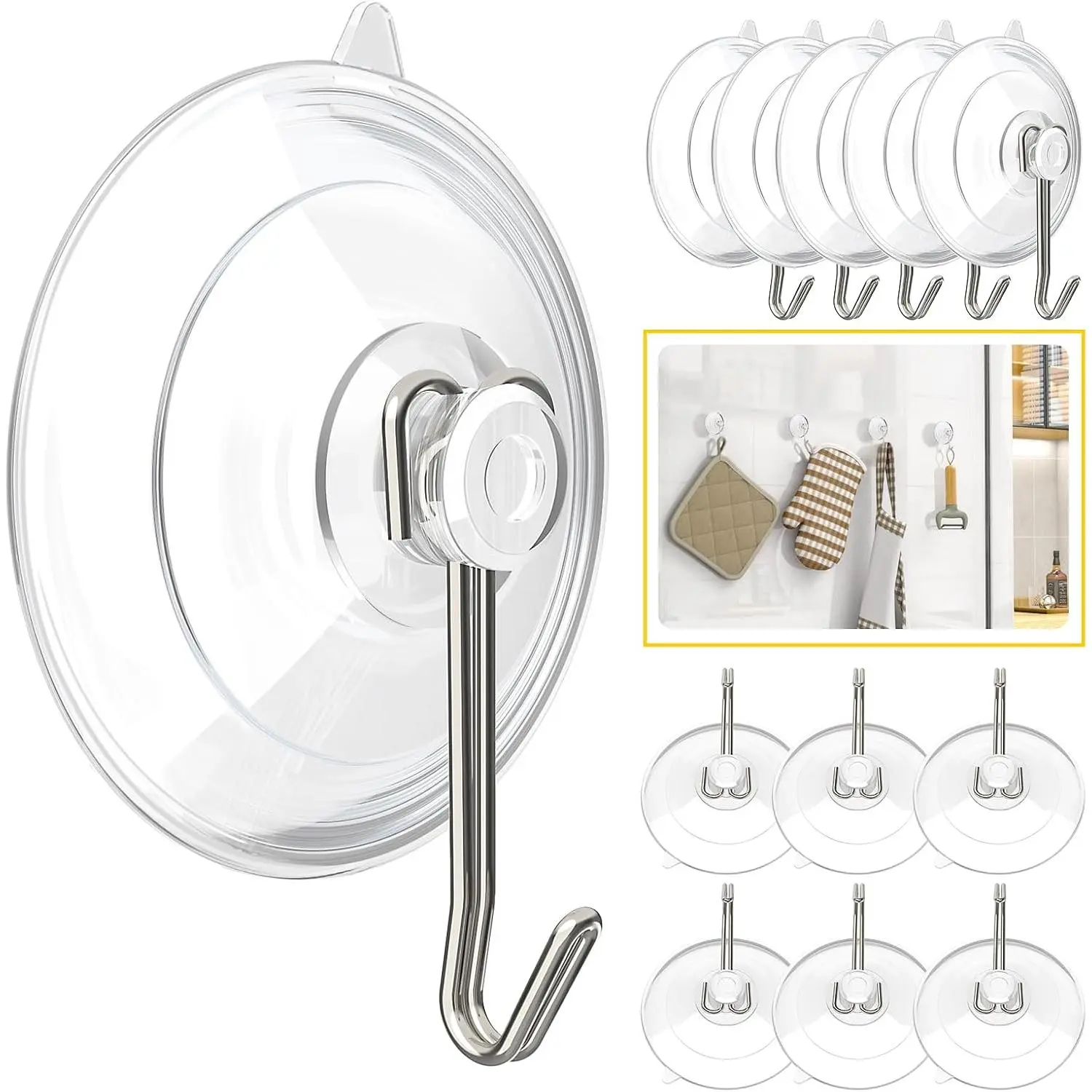 Suction Cup Hooks, Heavy Duty Small Window Hook, Clear, 12 Pack
