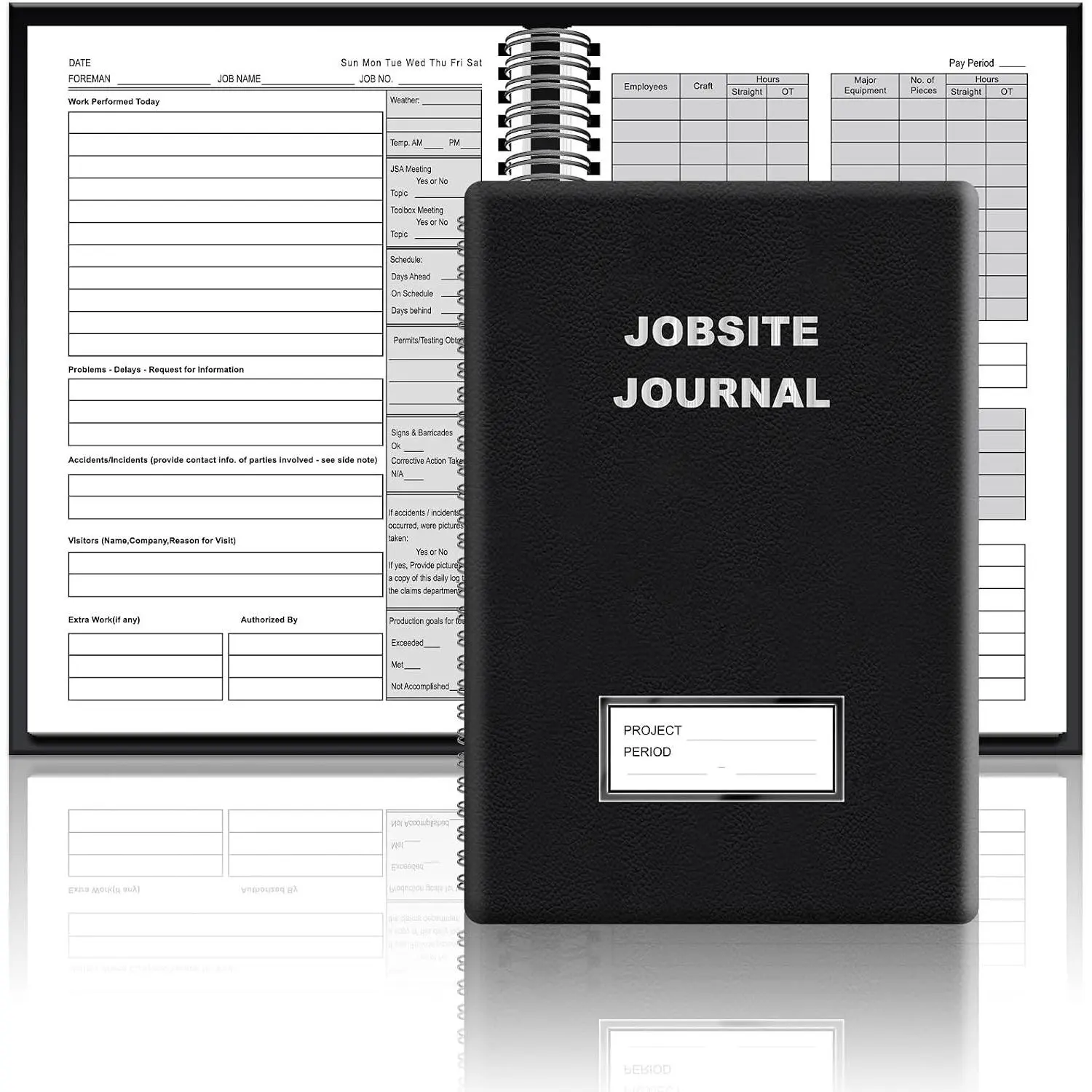 Jobsite Journal 7x10 Inch Construction Daily Log Undated Daily Log Record Construction Planner with PU Leather Cover Work Project Management Notebook