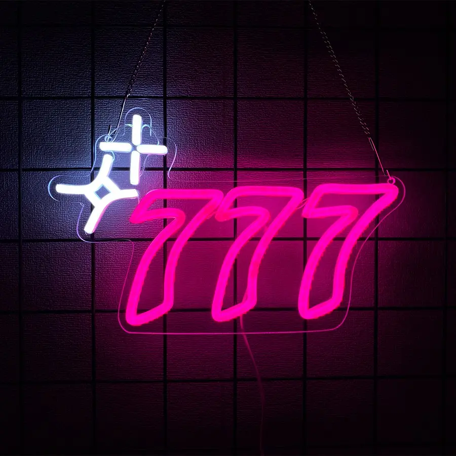 777 Neon Light Sign, Lucky Angel Number Neon Lamp for Wall Decoration, USB Powered, Home Decor Lighting, Bar, Game Room, Poker Club, Party Decor, Decorative Lamp