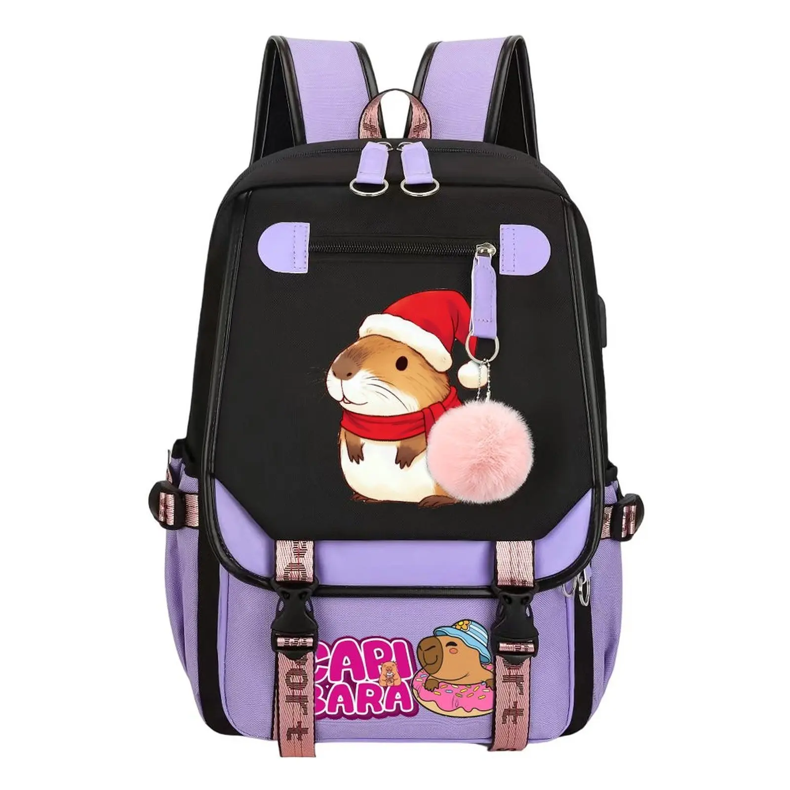 Kid Backpack with Capybara Christmas Print, Large Water-Resistant School Bag for Kids & Teens with Laptop Compartment, Durable Design