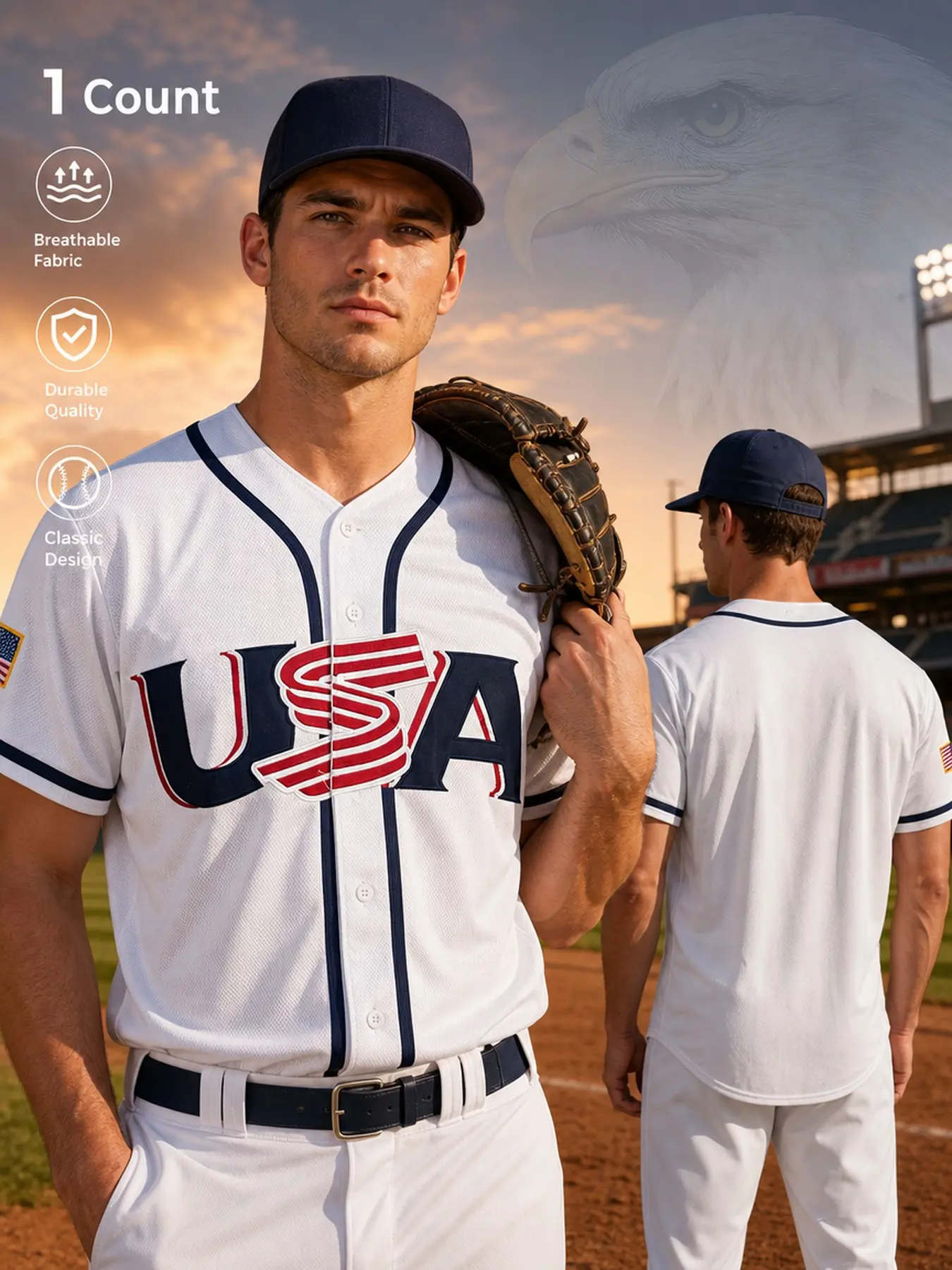 Unisex USA Baseball Jersey | Premium Embroidered Classic Game Day Jersey
