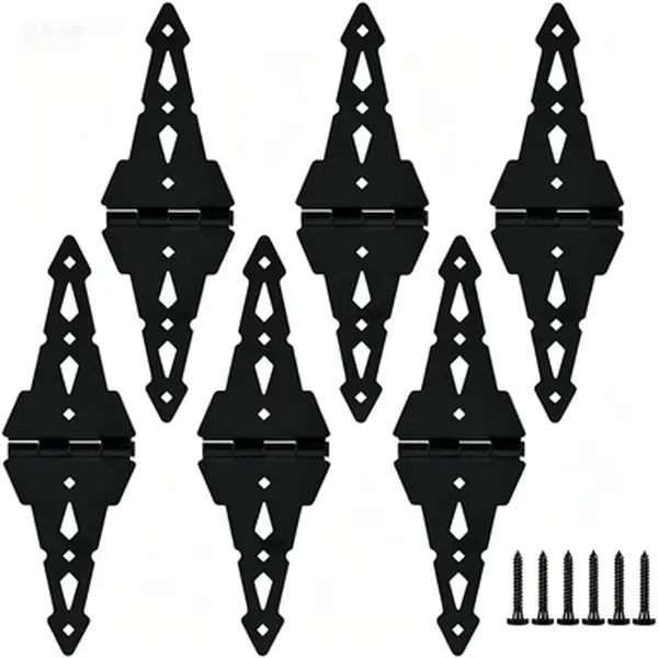 Heavy Duty Gate Hinges 8 Inch Outdoor, Wood Gate Hinges for Wooden Fence Patio Barn Door Yard, with Screws Included, Reusable Hardware, Durable Black Finish, 6 Pack