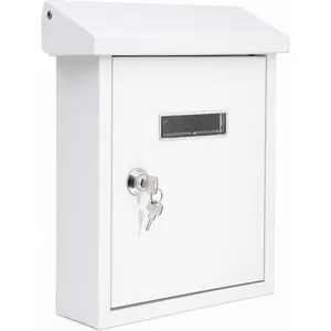 Galvanized Steel Weatherproof Wall Mount Locking Mailbox with Metal Flap, Key Lock, Easy Installation, Mounting Screws, Pre-Drilled Holes for Mail, Letters, Newspaper, Residential Use Home Accessory