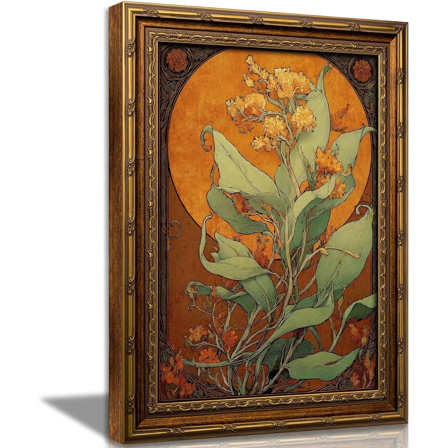 Vintage Botanical Floral Wall Art Gold Framed Art Nouveau Wall Decor Antique Flower Painting Picture Victorian French Country Farmhouse Print Artwork for Living Room Bedroom Home Decor