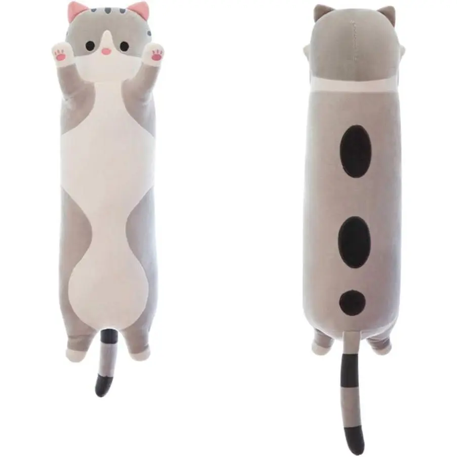 Lovely Plush Cat Doll Cute Cartoon Soft Kitten Pillow Long Throw Sleeping Toy Gift for Kids Girlfriend Multiple Size (Grey,50cm/19.6in)