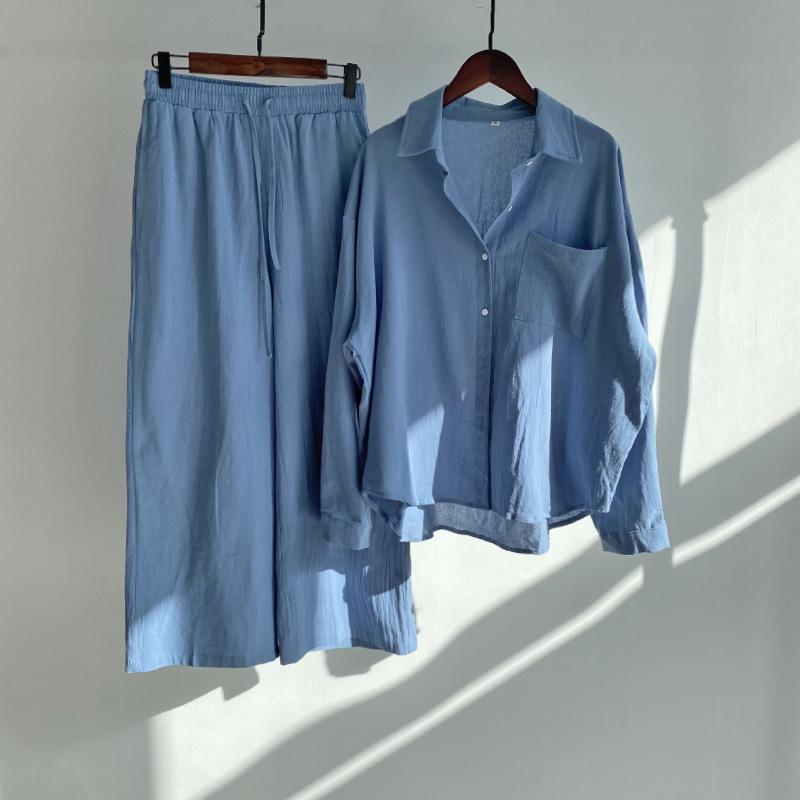 Ms. Xun's 2-piece Retro Plus Size 2026 Cotton Linen Shirt Set with High-waisted Loose Trousers
