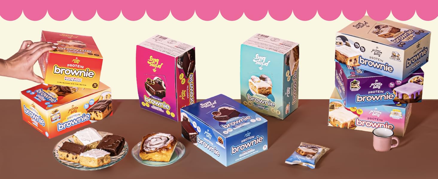 Prime Bites Protein Brownie from Alpha Prime Supplements |   High Protein, Collagen Fortified Low Sugar Treat |   Delicious Snack |   12 Bars per Box (Variety Pack)