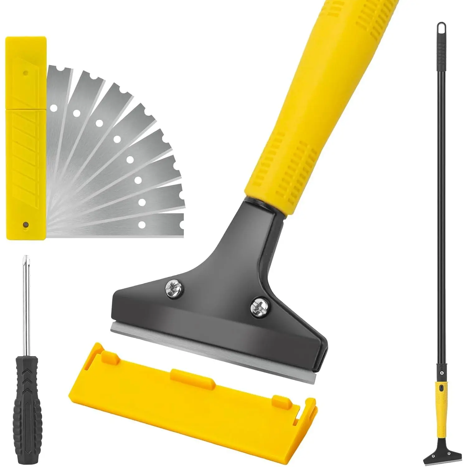 Heavy Duty Floor Scraper with 4 in Wide Razor Blade, Durable Long Handle (45.7 in Overall Length)