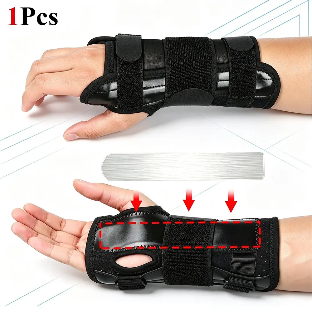 Adjustable Carpal Tunnel Wrist Belt Support, 1 Counts Wrist Support with 3 Straps and Metal Splint Stabilizer for Men Women, Sports, Fitness Wrist Wraps