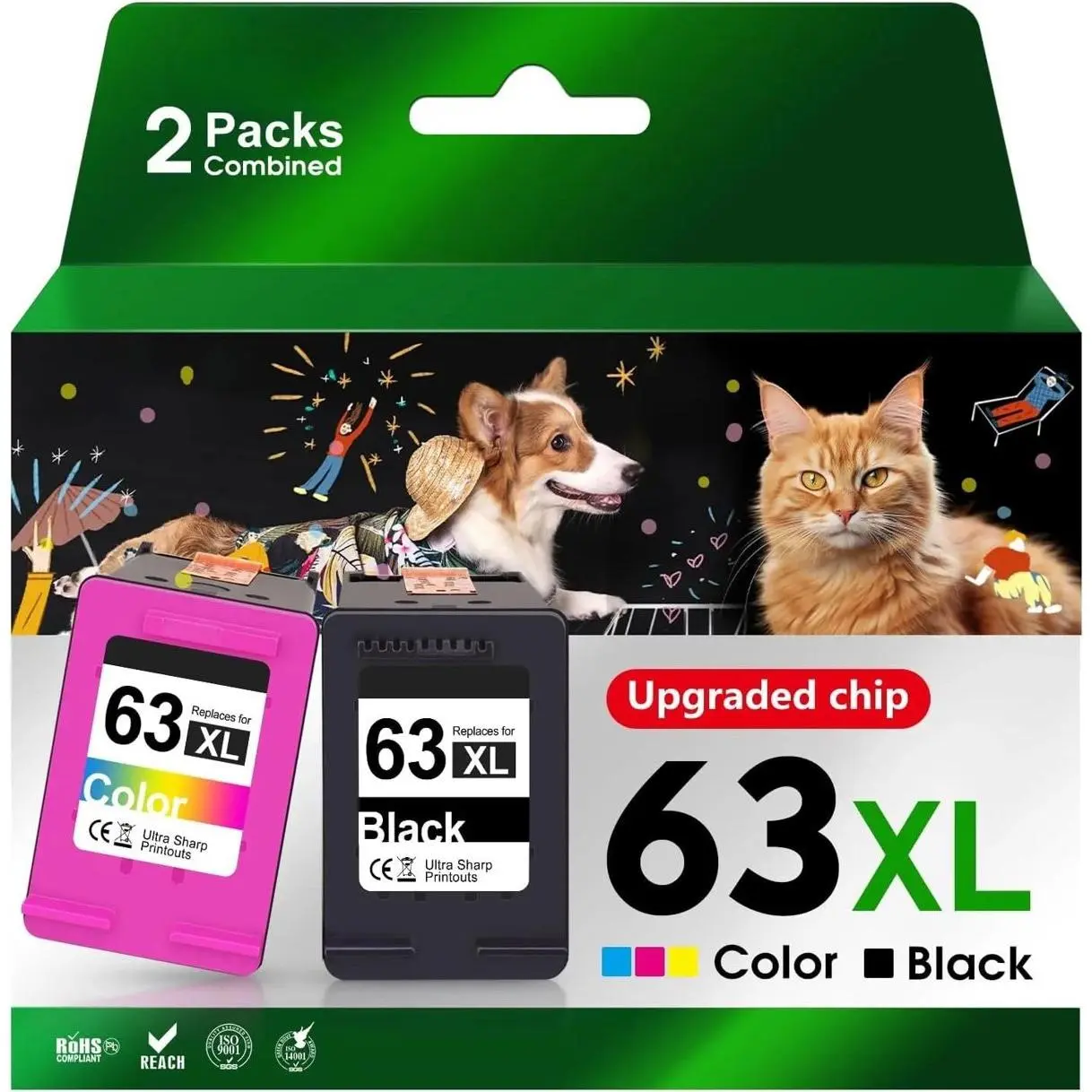 63XL Ink Cartridge Combo Pack Compatible for HP Ink 63 XL Works with HP DeskJet 1112 2100 3600 Series Envy 4500 Series OfficeJet 3800 4600 5200 Series