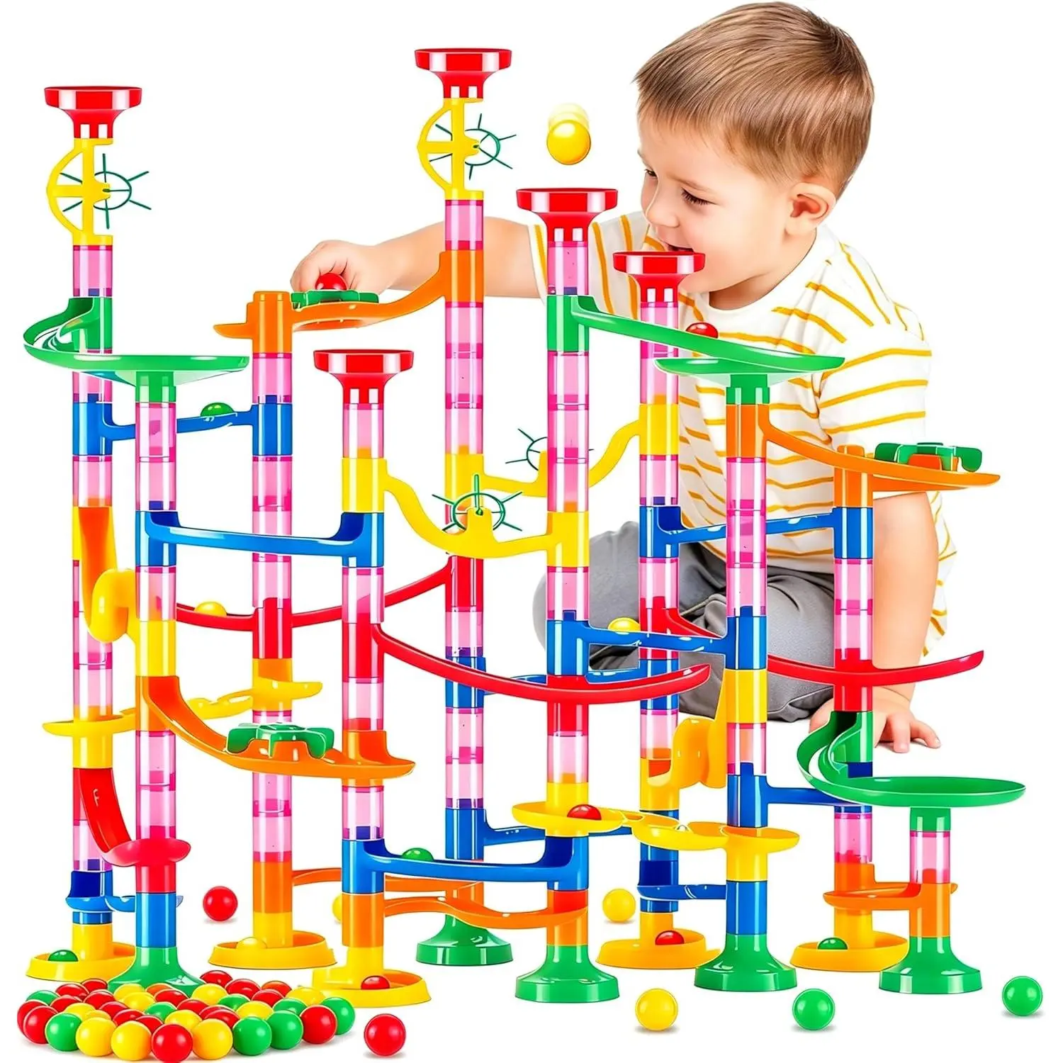 Marble Run for Kids - 133 PCS Construction Building Blocks Toys with Plastic Marbles, Maze Marble Track STEM Educational Toy, Birthday Gifts for Boys and Girls