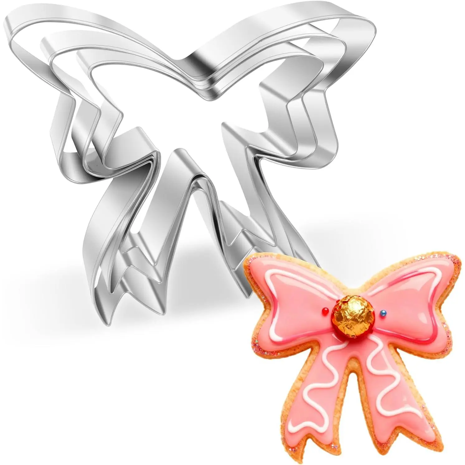 3 Pcs Ribbon Bow Cookie Cutters Set - 3" 3.5" 4.4" Rust-Resistant Rolled Stainless Steel Bakeware Utensils for DIY Baking, Clay, Fondant, Fruit, Birthday Party Cake Decoration, Bow Shape