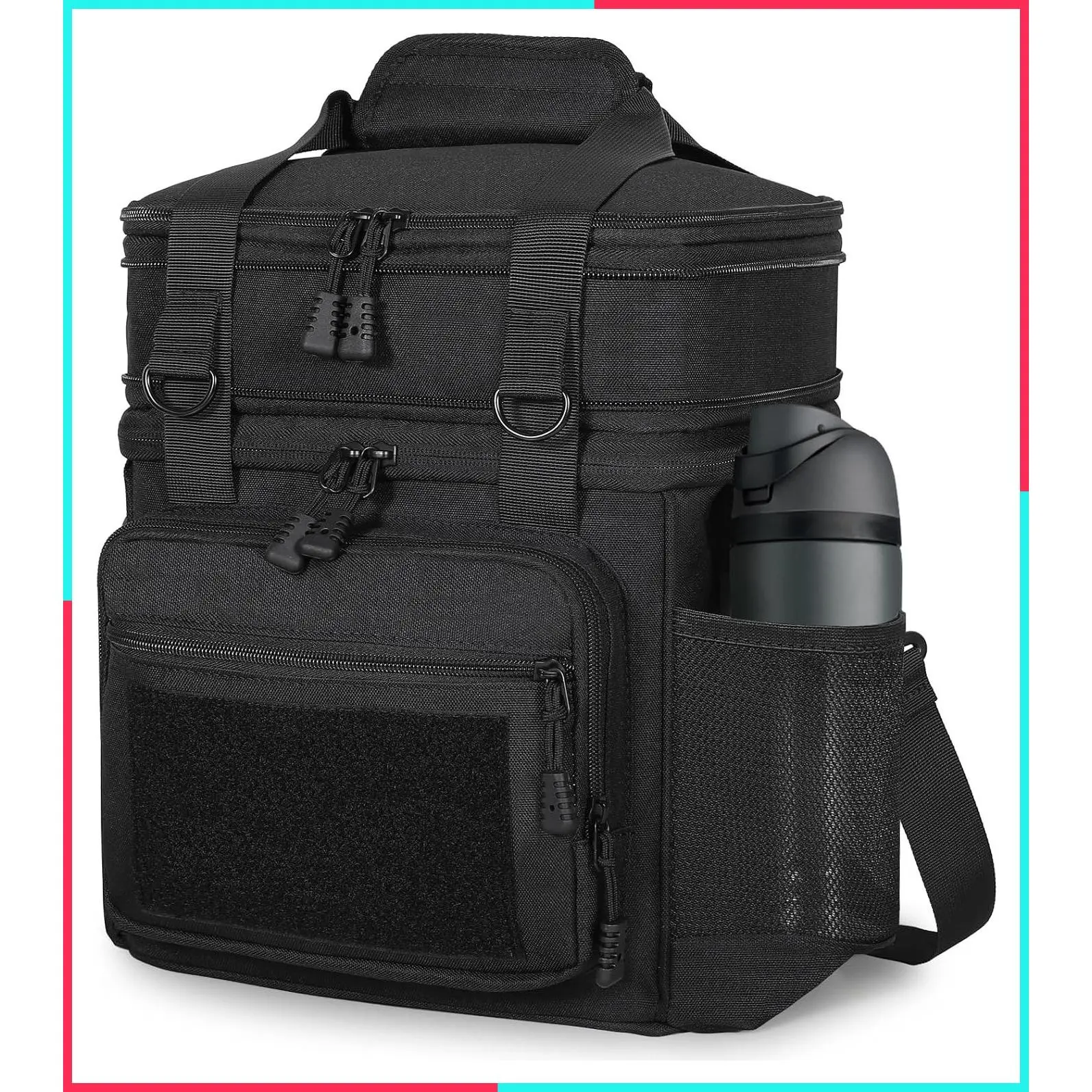 Tactical Lunch Box for Men, 16L Expandable Insulated Leakproof Cooler, Holds 12 Cans, Water-Resistant 900D Oxford, Smell Proof, Extra Pockets, Hook-Loop, D-Ring, Shoulder Strap for Work Shift Construction