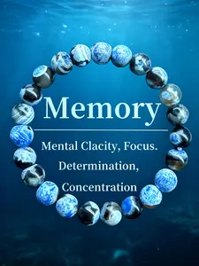 Memory Themed Mental Clarity Bracelet, Natural Ocean-Inspired Swirl Cloud Marbling Banded Blue Grey Agate Round Beads, Cultivate Focus, Concentration & Firm Determination, Energy Crystal Accessory for Students, Exam Season & Office Daily Layering