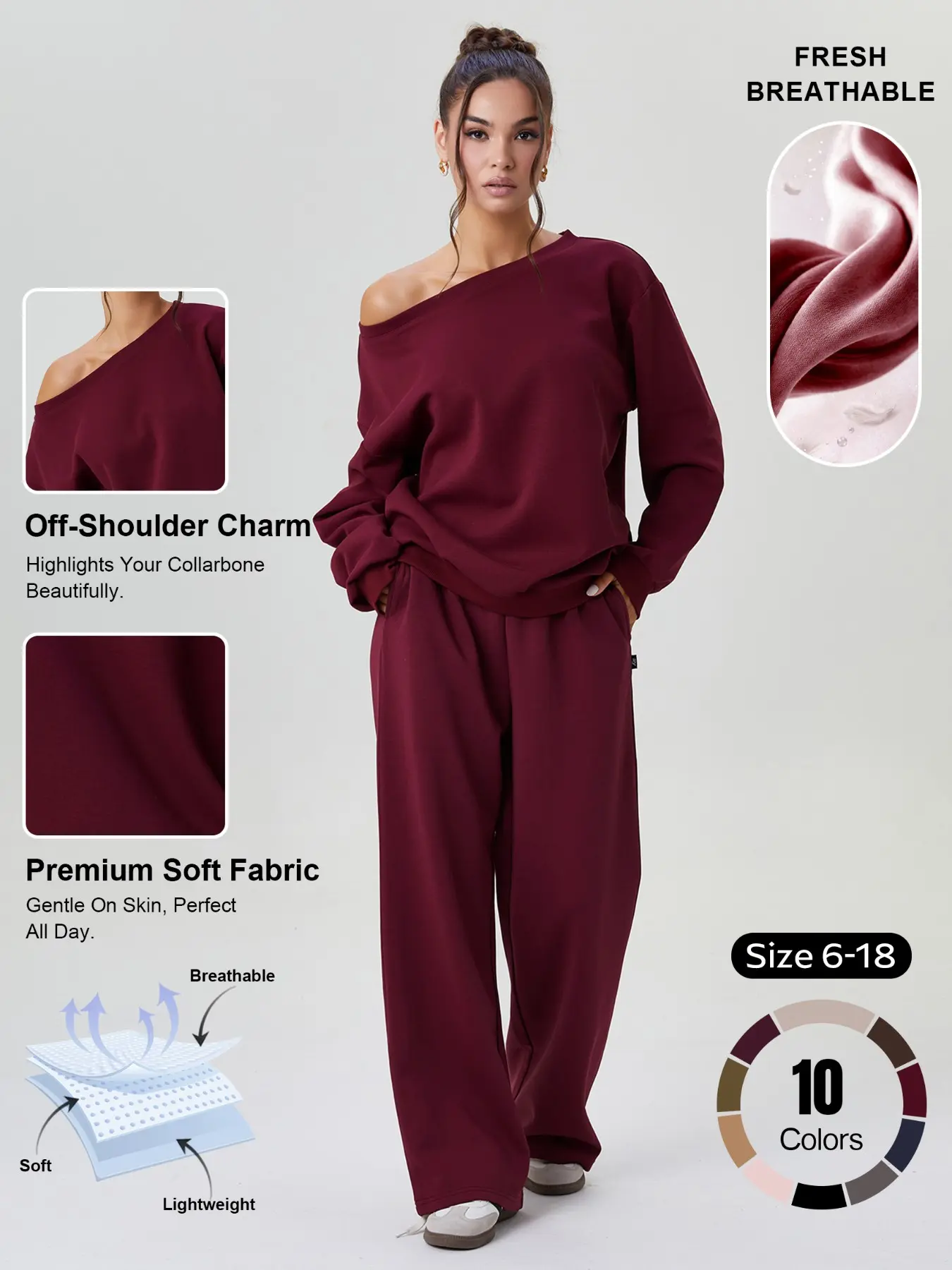 Women's Casual Loose-Fit Long Sleeve Top and Wide Leg Pants Set, Soft Round Neck, Anti-Wrinkle, Antipilling, Lightweight, Smooth Fabric Outfit#TikTokMadeMeBuyIt #CasualChic#MatchingSet