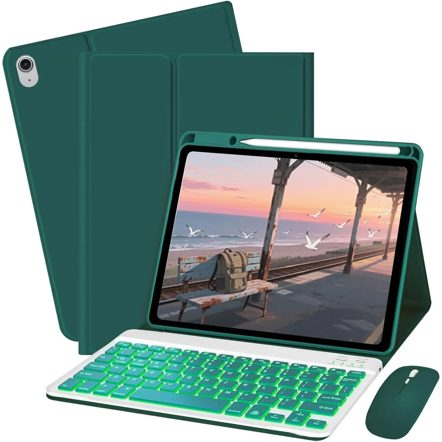 Keyboard Case for iPad 10th / A16 11th Generation 2022/2025-7 Colors Backlit Keyboard Cover and  (Dark Green)