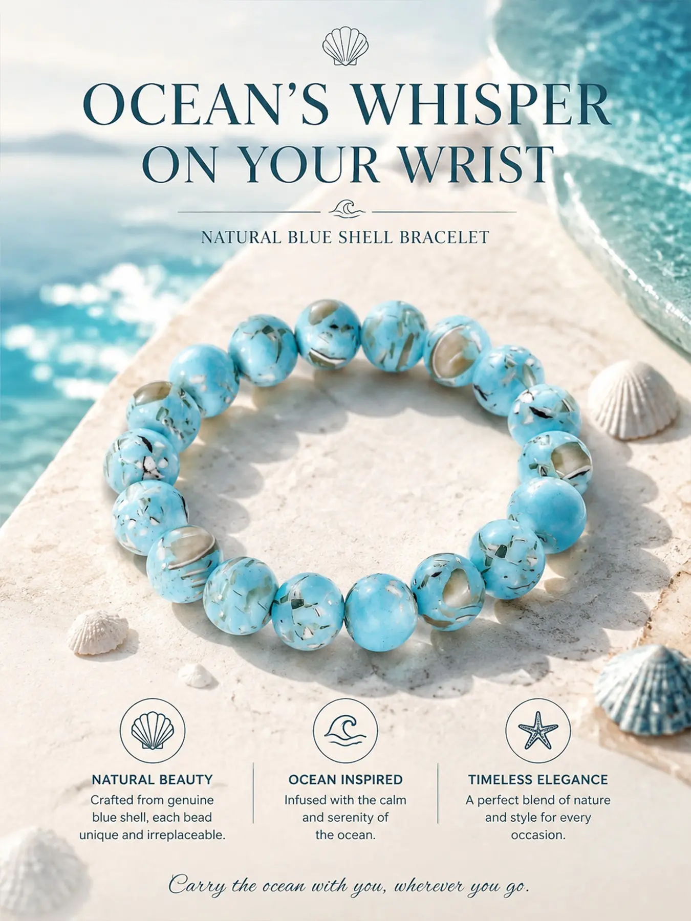 Handmade Natural Shell Bead Bracelet for Women, Ocean Style Aesthetic Jewelry, Calming and Healing Energy, Daily Wear Jewelry