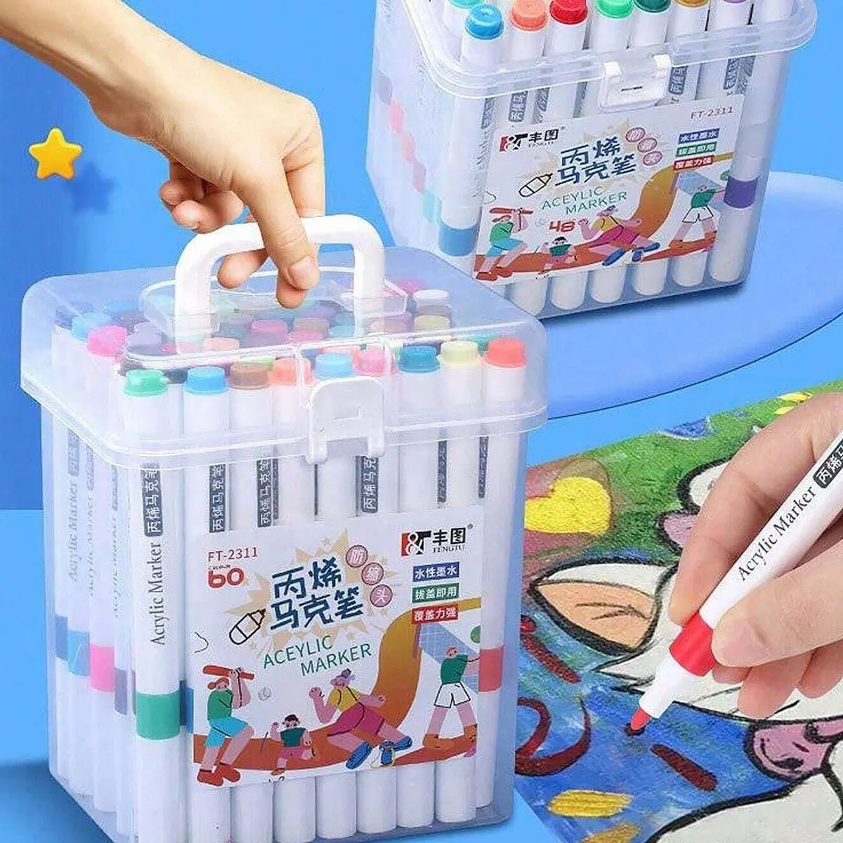 12-60 Color 1 BOX Of Acrylic Markers Waterproof Quick-Drying Stackable Non-Fading Mrkers Art Stationery Back To School