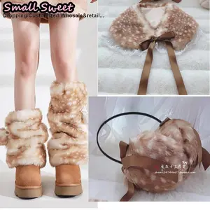 Fawn Christmas Warm Women Japanese Harajuku Y2K Girls Lovely Hat Gothic Fluffy Leg Warmer Earmuffs Shawl Outfit Coordination