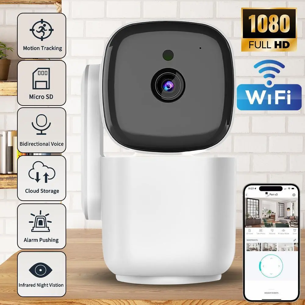 【BackToSchool】Indoor Digital Wireless Security Camera - 1080P WiFi, 360° Pan Tilt, AI Detection, Motion Tracking, Night Vision, 2-Way Audio, Speaker, Smartphone App Remote Control, Micro SD Card Support, Easy Mount Home Monitor (Non-Waterproof)