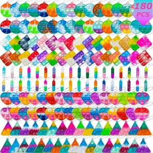 Pop Fidget Keychain Mini Fidget Toys Bulk 180 Pack Party Favors for Kids 3-5 4-8 Year Boys Girls Push Pops Bulk Stocking Pinata Stuffers Birthday Carnival Treasure Classroom Prizes Toddlerfidget toys