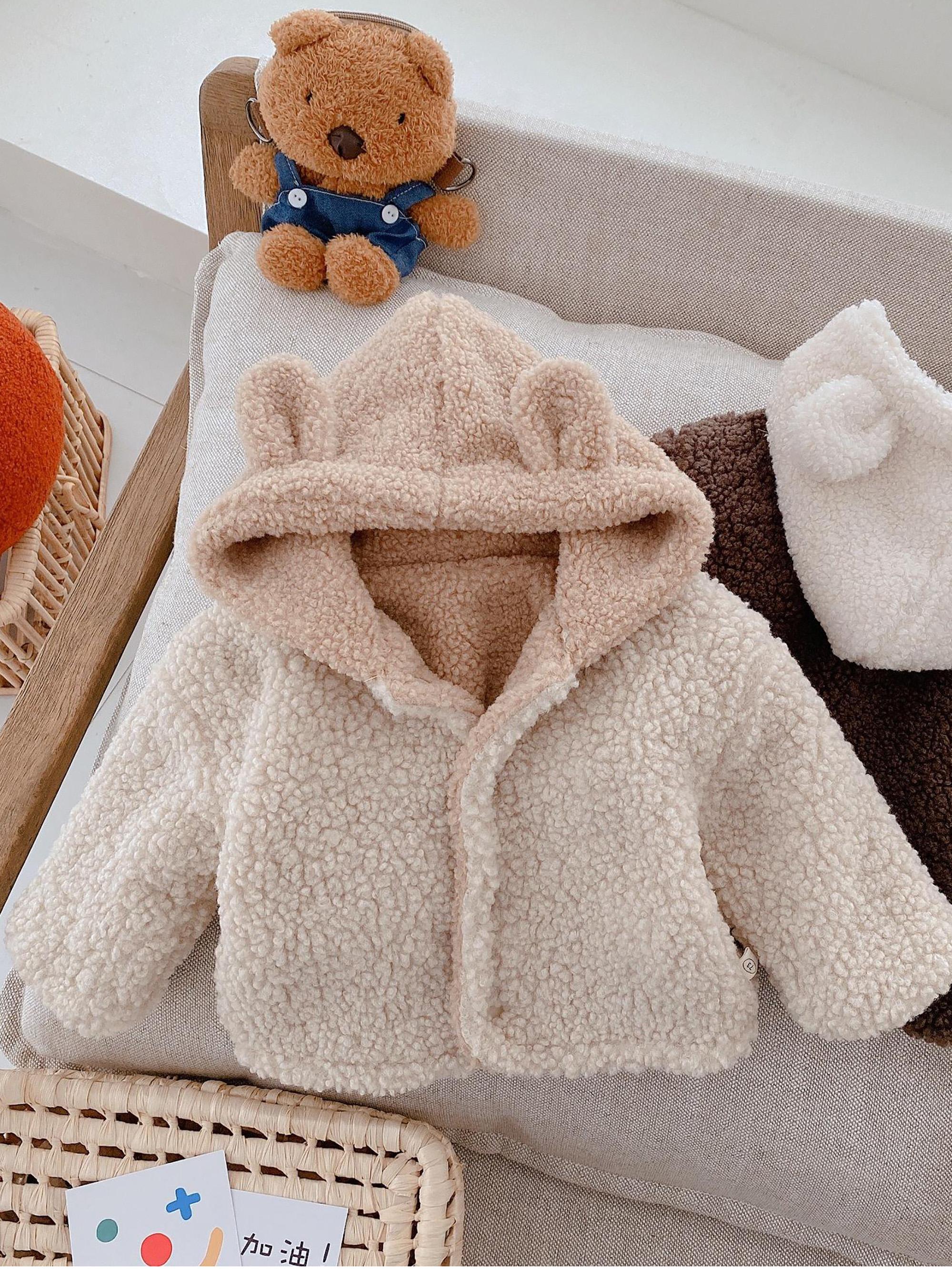 Girls' Plush Hooded Winter Jacket with Pockets - Soft Warm Coat, Cozy Full-Zip Outerwear for & Youth, Stylish Cold Weather Jacket for Everyday & Special Occasions (Easy On/Off), Seasonal Wear, Unisex ' Coat