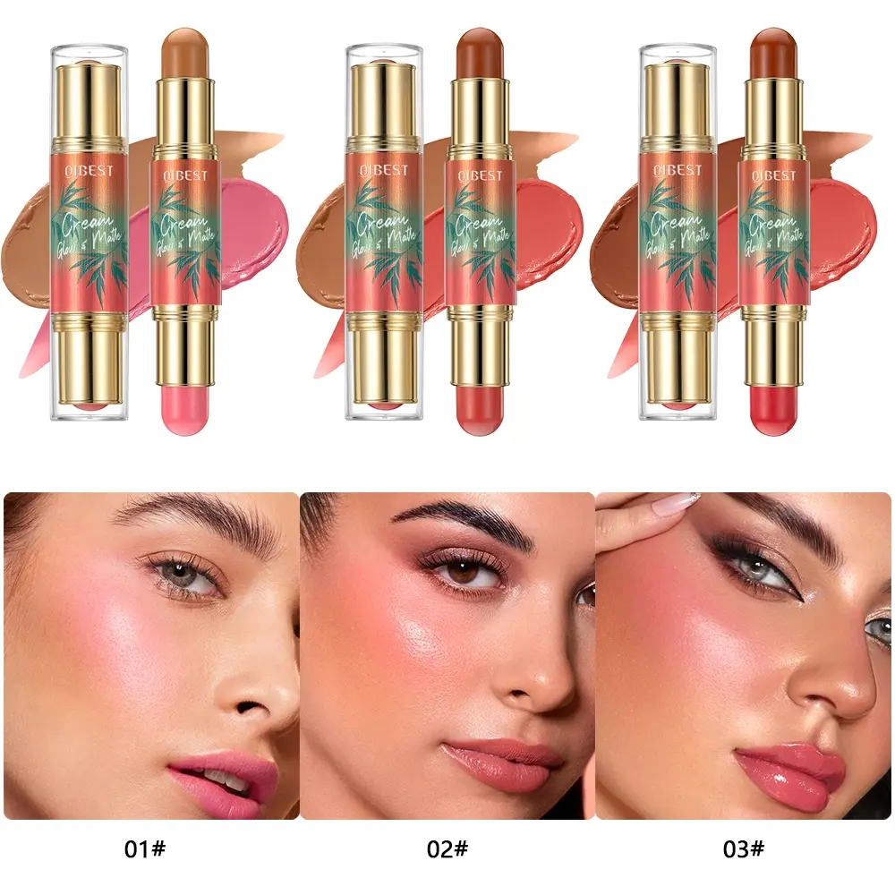 2 in 1 Dual Ended Cream Contour & Blush Stick, Multi-Use Face Makeup Stick, Everyday Versatile Makeup, Waterproof Long Lasting Cream Blush Contour Stick for Cheeks, Eyes, Lips, Natural Matte & Glow Finish
