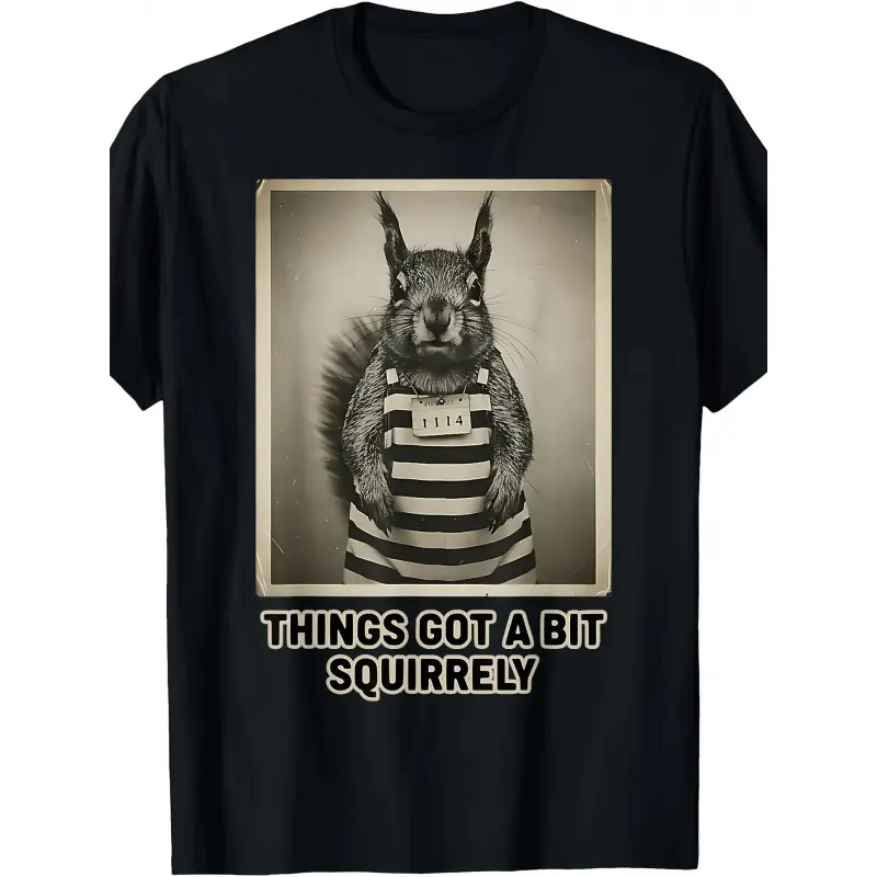 Men Funny Naughty Squirrel Pun Humor T-Shirt Menswear Breathable Street Style Outdoor Sports Top Soft Casual Loose Round Neck Tee Day Outerwear Streetwear, Tshirt, Fabric