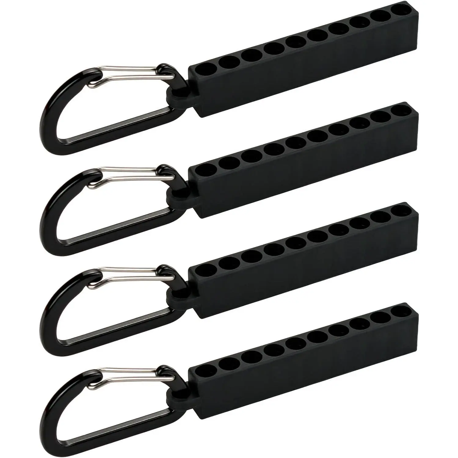 10-Hole  Hex Bit Holder, 2-Pack Red Drill Bit Holder, Fits for 1/4″ Hex Shank, No.5 Flat Carabiner Key chain, TPR Rubber, -Handed Quick Change Release Organizer Storage Set