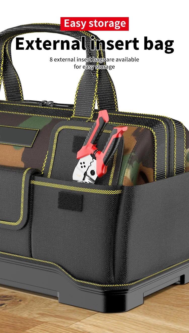 Multi-Pocket Durable Oxford Cloth Tool Case 1680D Double-Layer Reinforced PP Bottom 19in x 25in x 23inOUDISI 19inch Professional Electrician Tool Bag Reflective Waterproof